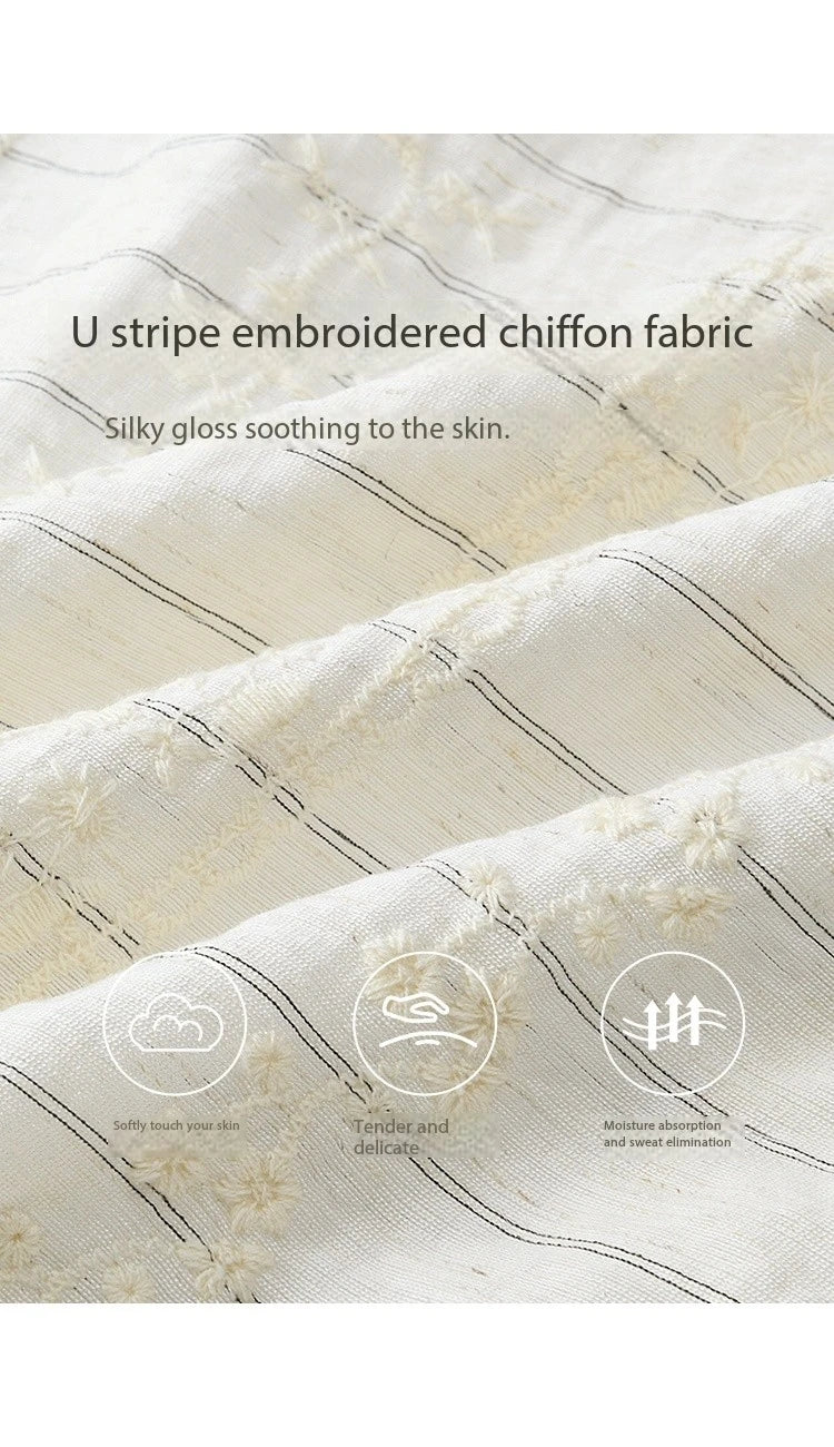 MISHOW French Striped Blouse Lace Collar Chiffon MXE12C0387