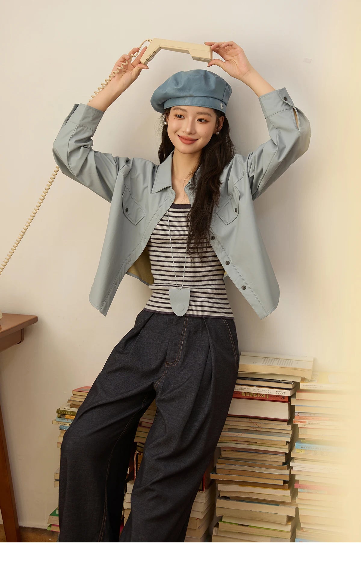 MISHOW Two-Piece Set Striped Vest Solid Jacket with Pendant MXE45T1396