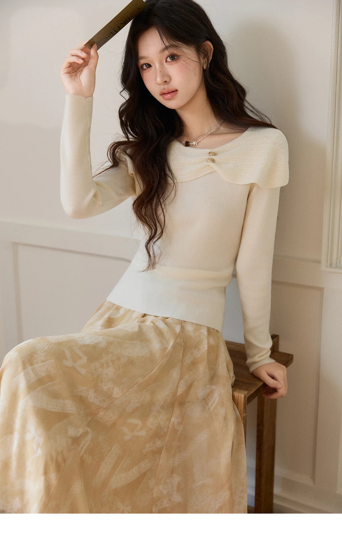 Mishow Beige Asymmetrical Collar Wool Sweater MXF11Z2918