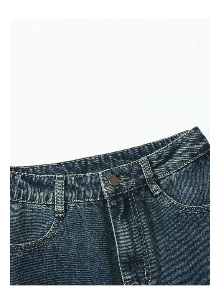 Mishow American Retro Wide Leg Jeans with Tassel Hem MXD12K0538