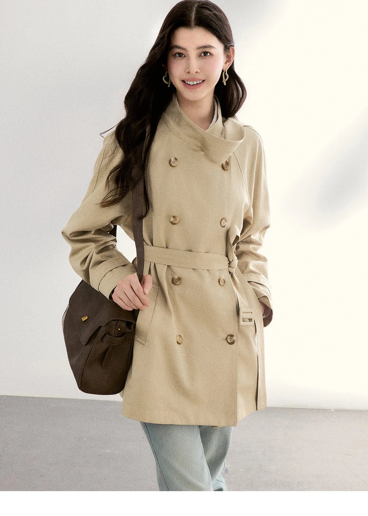 Mishow Double-Breasted Belted Mid-Length Trench MXF11W1031