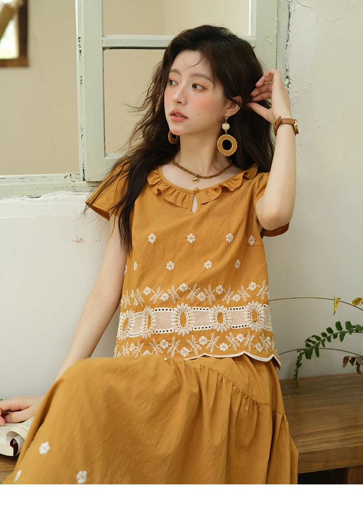 Mishow French Lace Embroidery Blouse & A-Line Skirt Set MXE39T0645