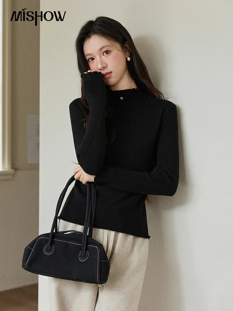Mishow Ruffled Turtleneck Slim Knit Top MXE91Z2826