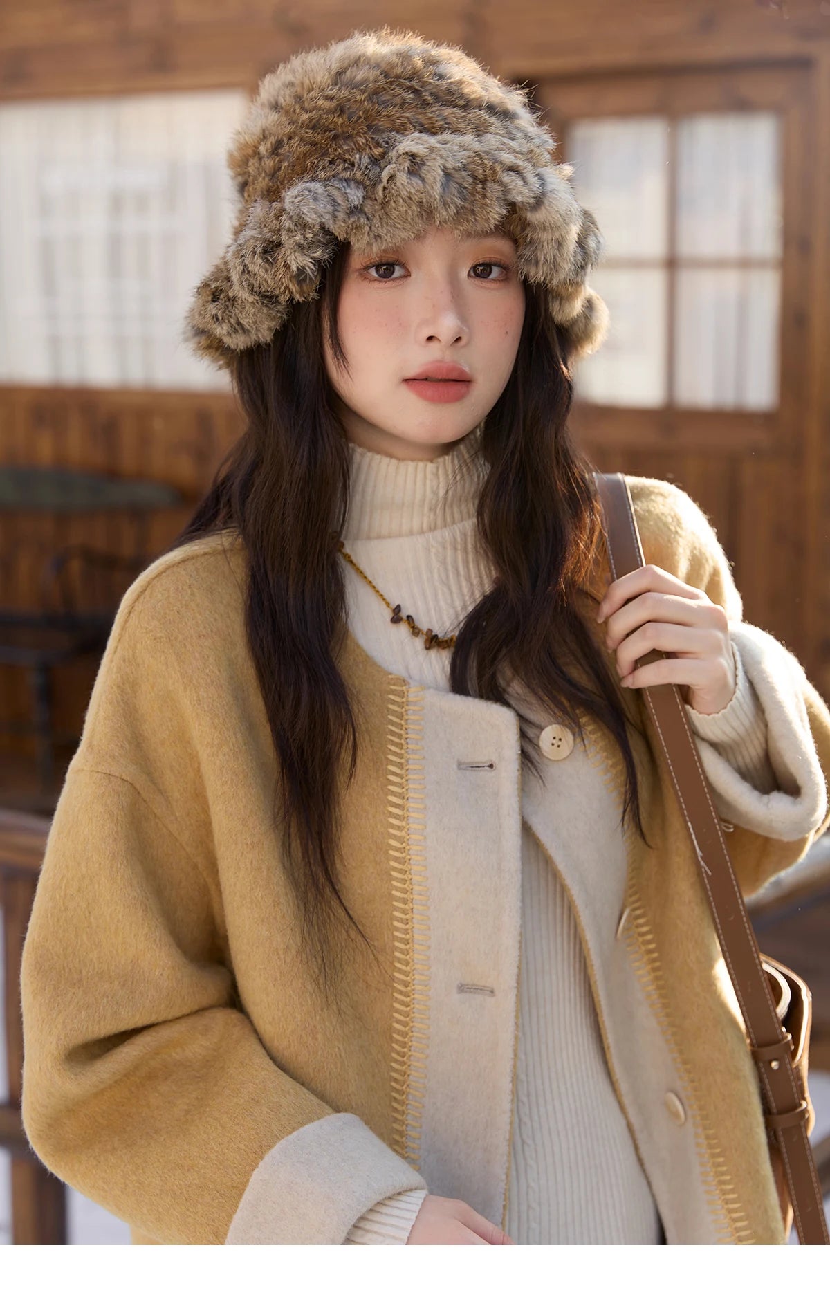 Mishow Yellow Double-Faced Contrast Color Wool Coat MXE51W0915