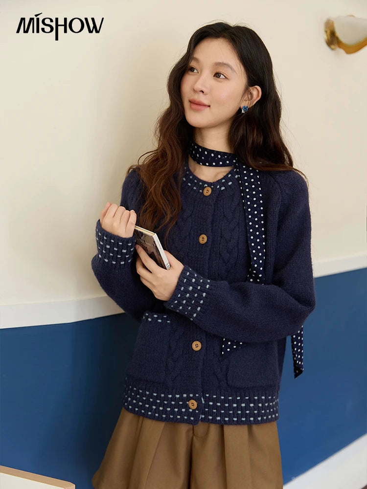 Mishow Yellow Cable Knit Hand-Drawstring Cardigan MXE47Z2566