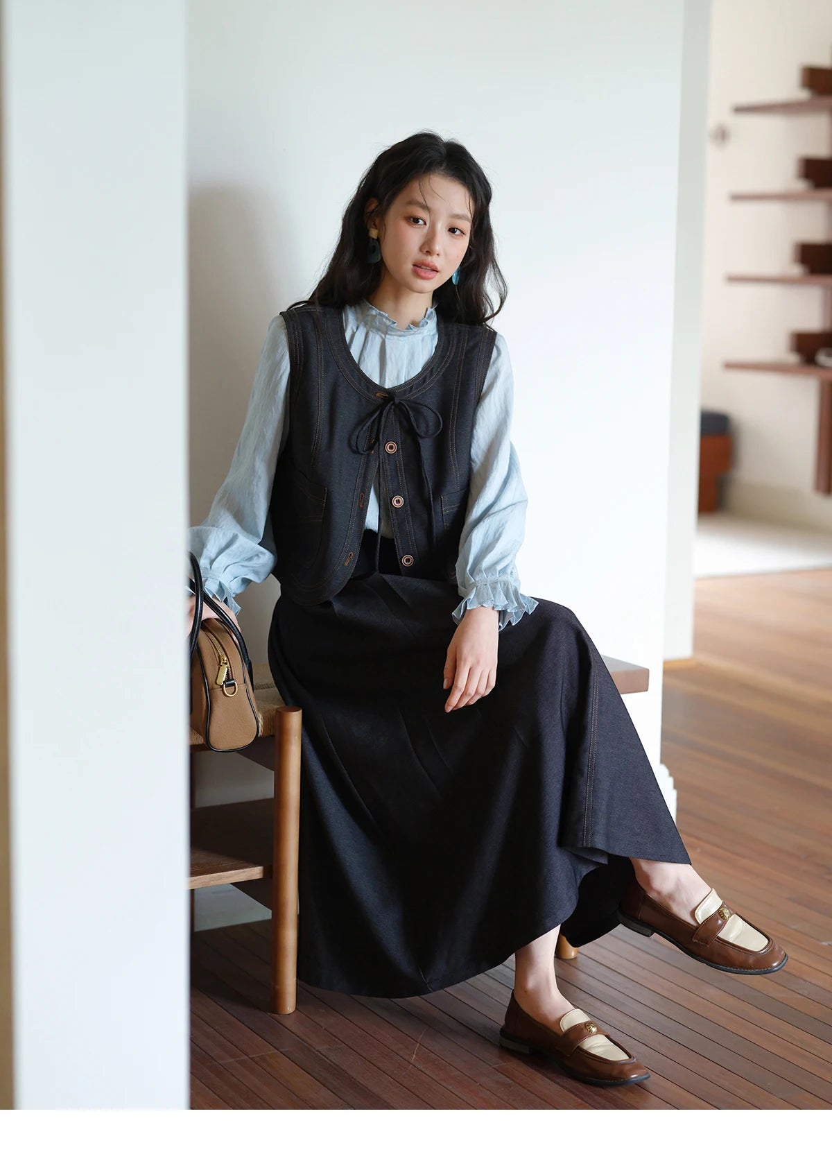 Mishow Deep Blue Imitation Denim Lace-Up Vest MXE41W0797