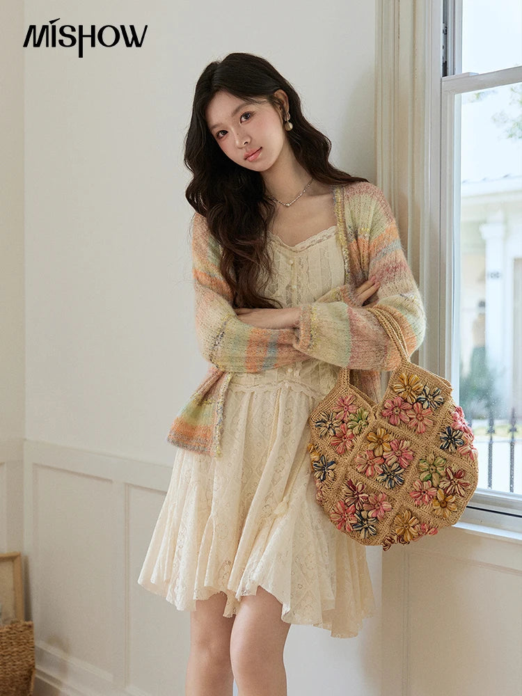 Mishow Gradient Striped V-Neck Rainbow Cardigan MXF13Z3019