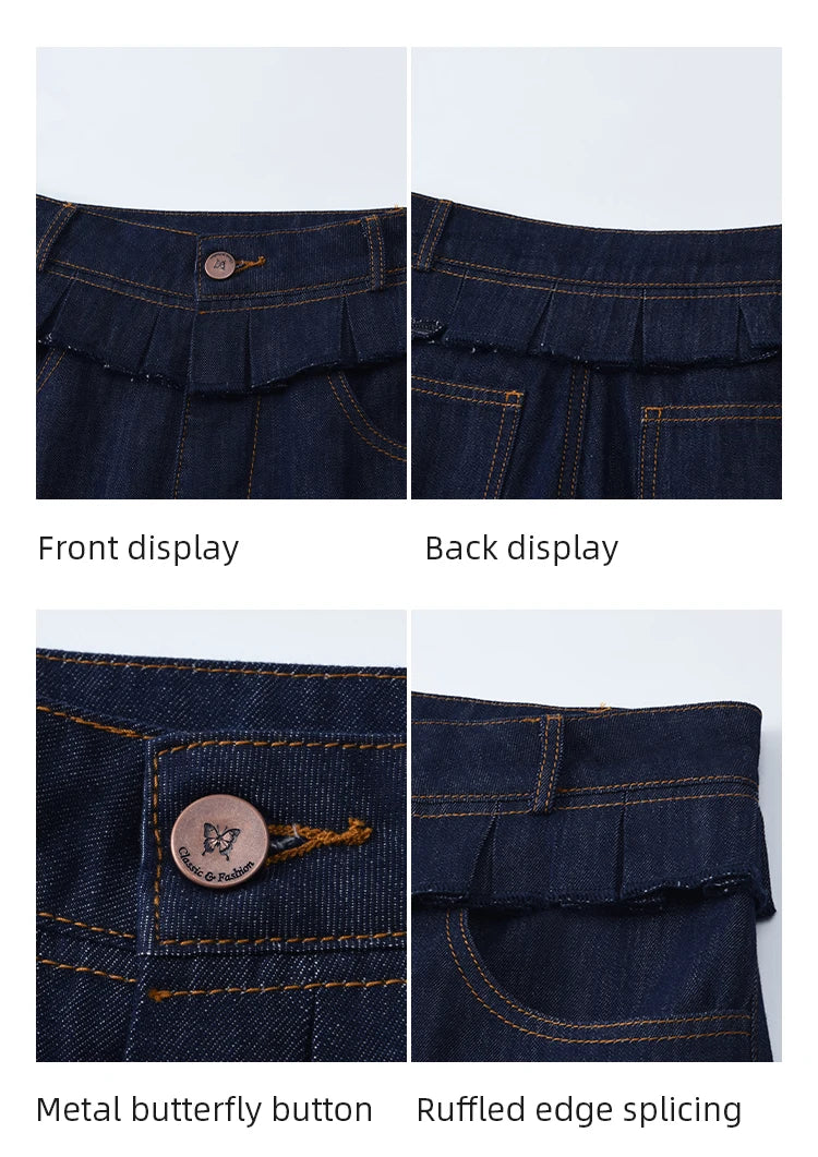 Mishow Stitching Ruffle High Waist Wide Leg Jeans MXE16K0907