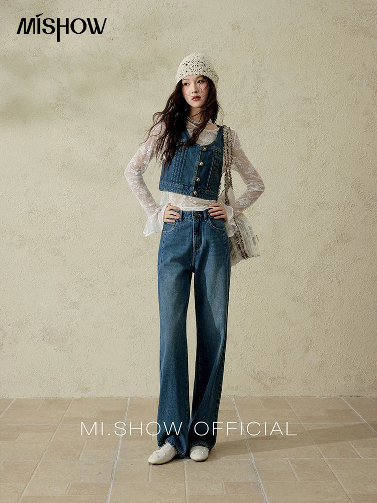 Mishow Retro Deep Blue Denim Vest Coat MXE16W0750