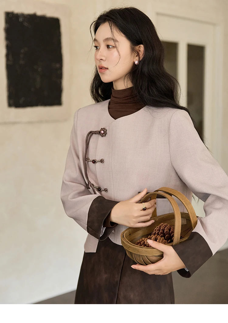 Mishow Taro Purple V-Neck Jacket & Asymmetric Mini Skirt Set MXD43W0417