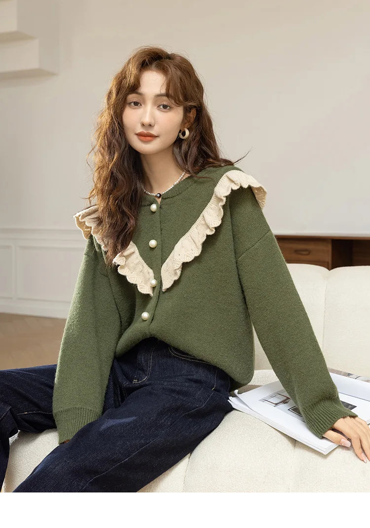 Mishow Korean Ruffle V-Neck Cardigan MXB46Z1111