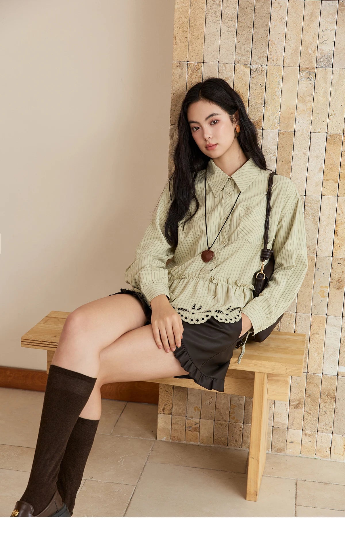 MISHOW Women's Green Striped Shirt MXE49C2414