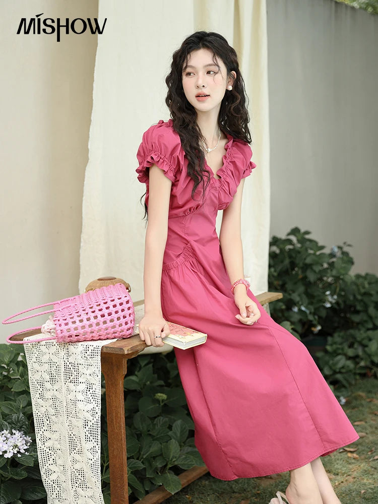 Mishow 100% Cotton V-Neck Pocket Dress MXD29L1934
