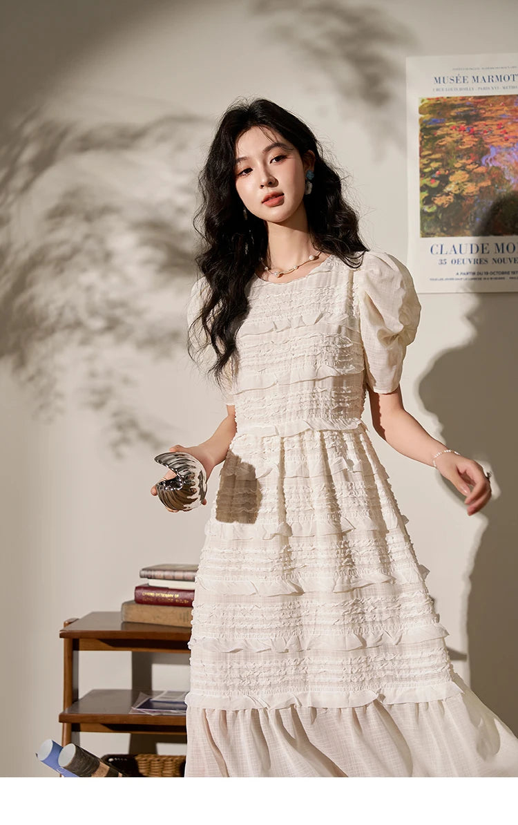 MISHOW French Lace Chiffon Midi Dress MXD21L1756
