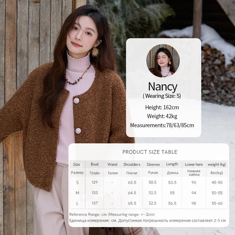 MISHOW Brown Wool Quilted Coat Round Neck Short Loose MXE87W0935
