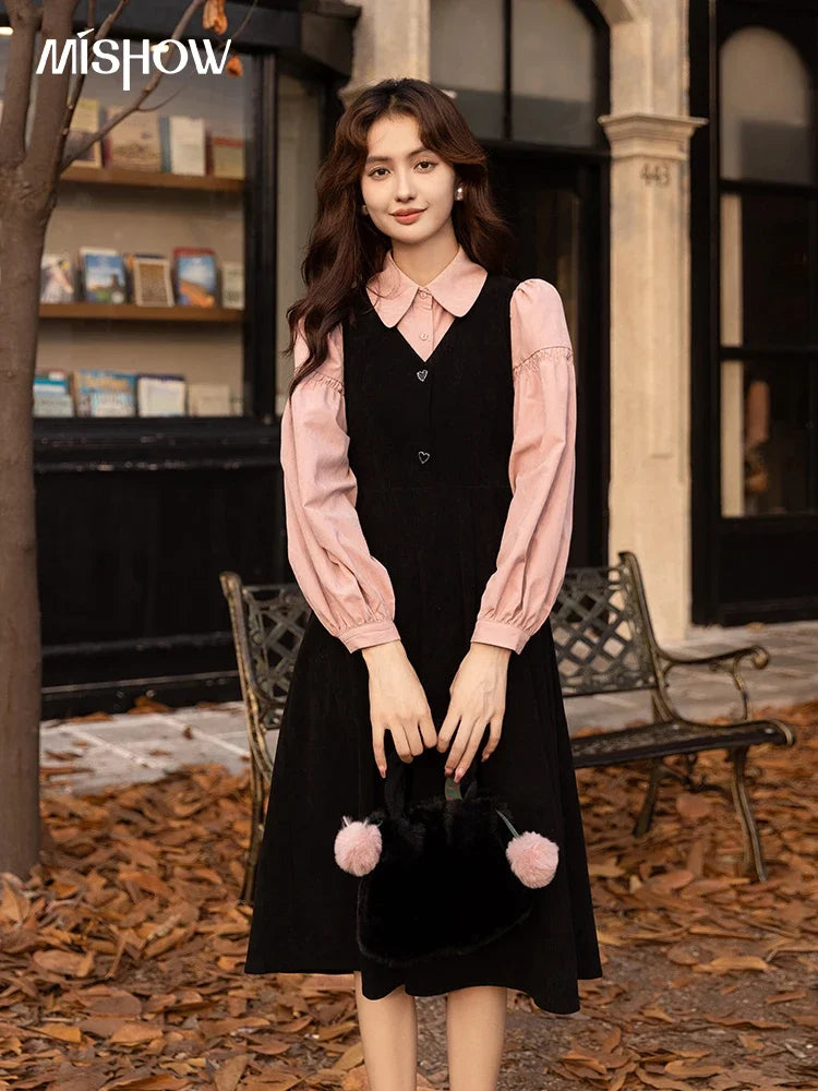 Mishow Corduroy V-Neck Sleeveless Strap Dress MXB43L1246