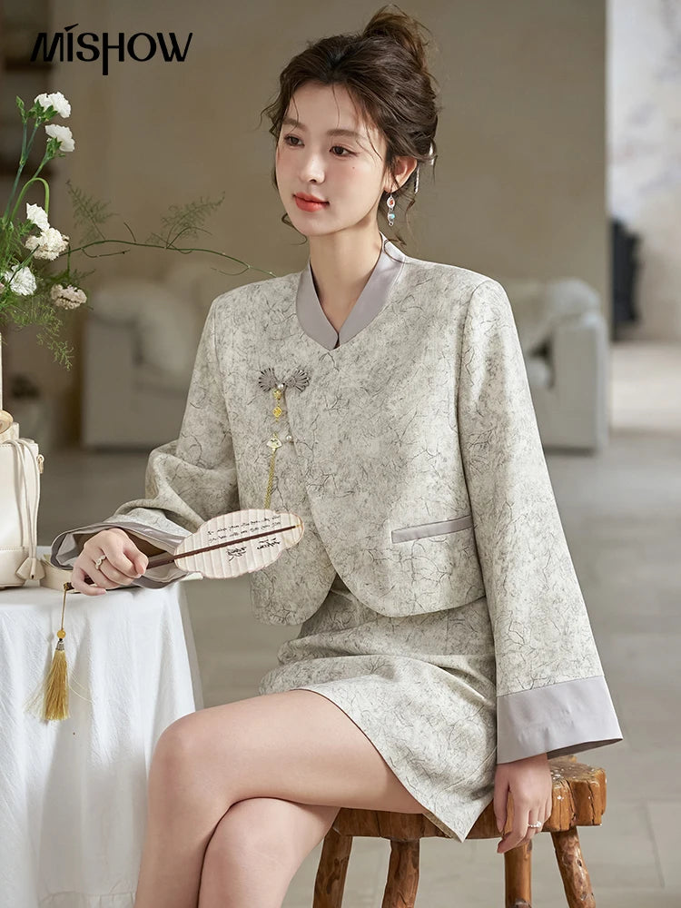 Mishow Chinese Stand Collar Jacket & A-Line Skirt Set MXD15W0373