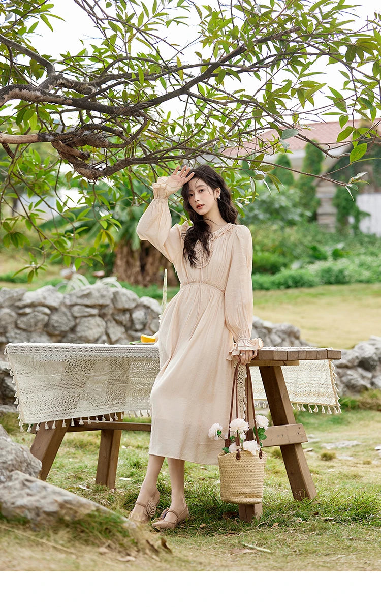 Mishow Pink Fungus Edge V-Neck Lace-Up Dress MXE11L2087