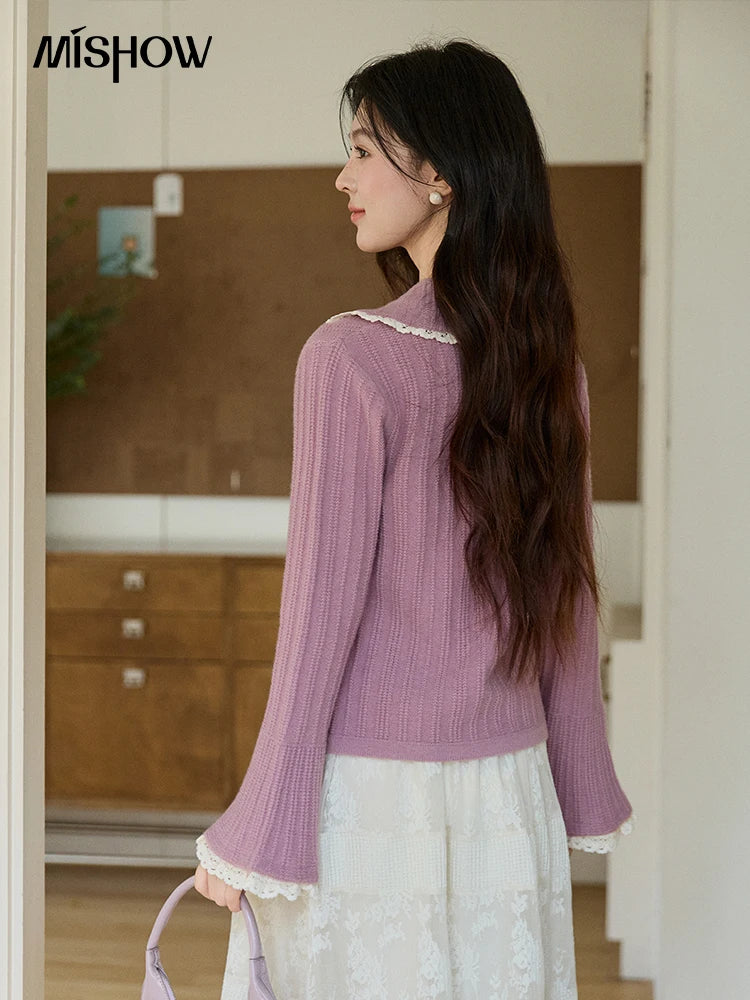Mishow Lilac Peter Pan Collar Flare Sleeve Cardigan MXF11Z2994