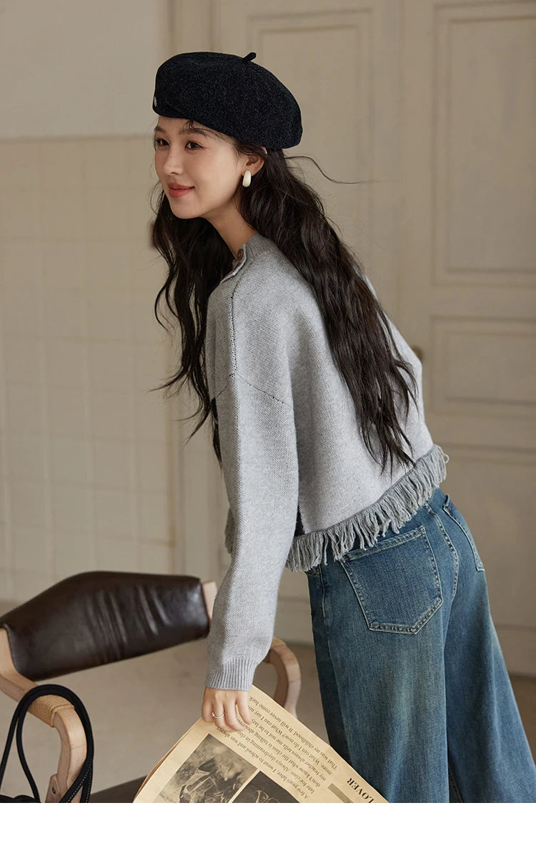 Mishow Tassel Half High Neck Lantern Sleeve Pullover MXD43Z0680