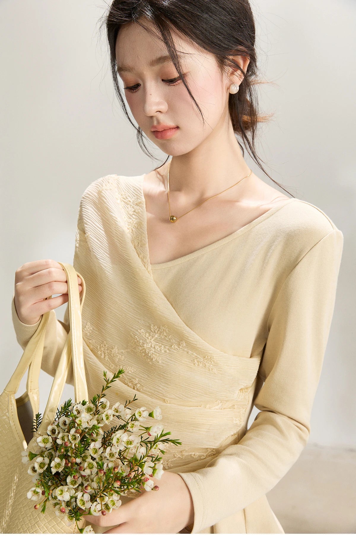 Mishow Asymmetric Lace Patchwork Ruched Top MXF11Z2942