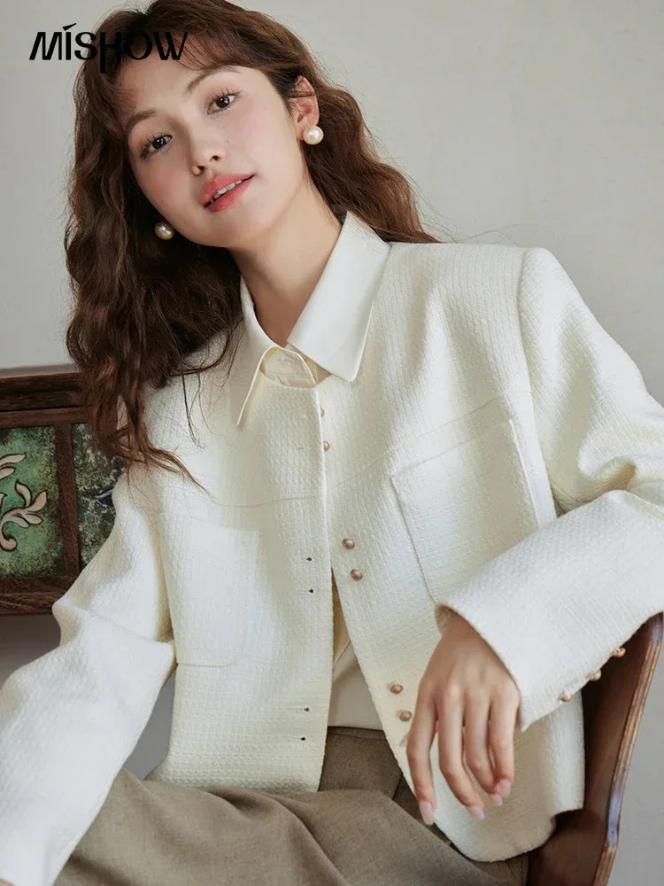 Mishow Retro Round Neck Gold Button Jacket MXC44W0072