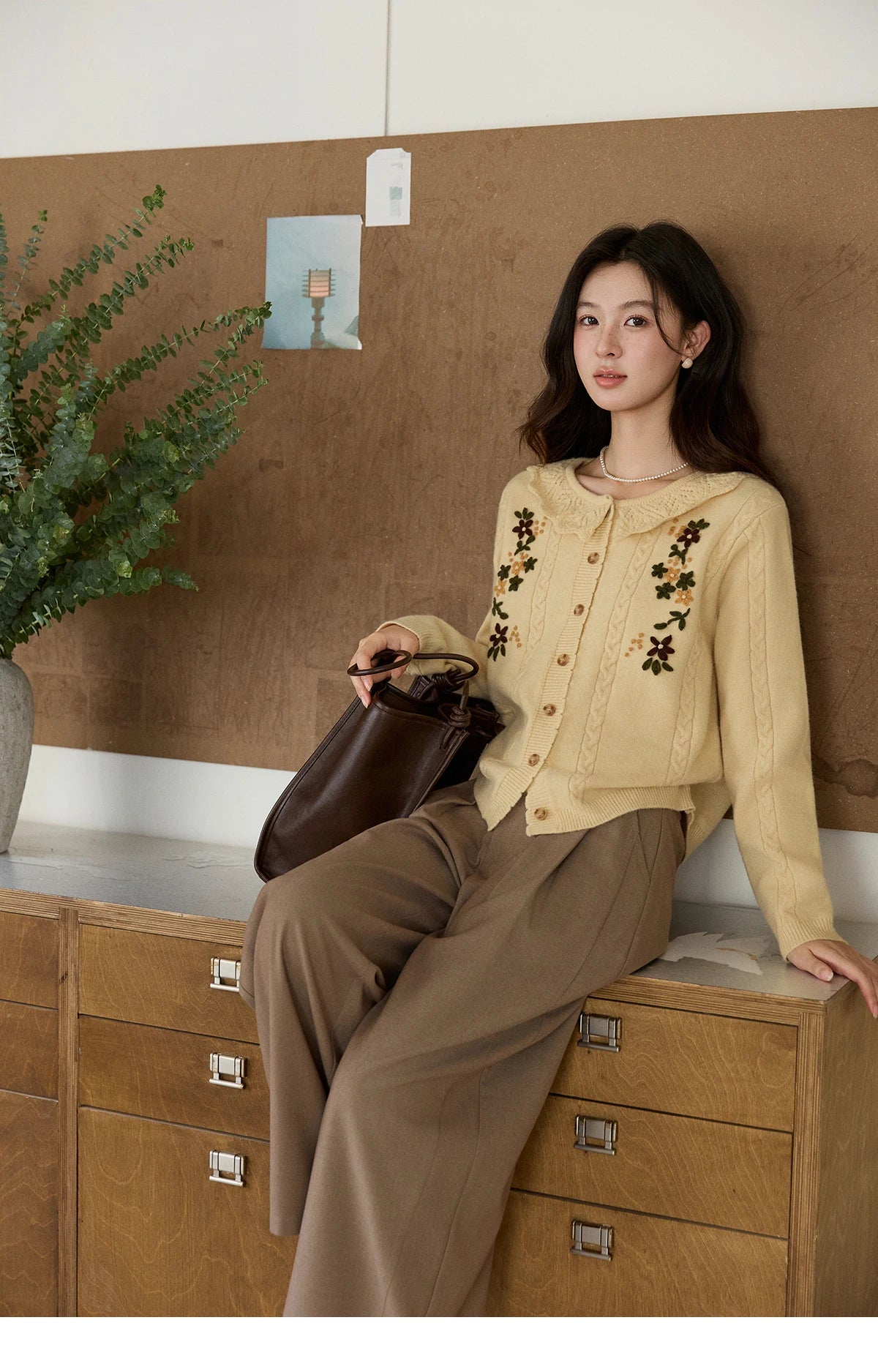MISHOW Camel Wide Leg Pants High Waist Pleated MXF108K1007