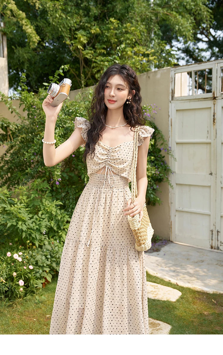 Mishow Polka Dot Flying Sleeve Fake Two-Piece Dress MXD28L1902