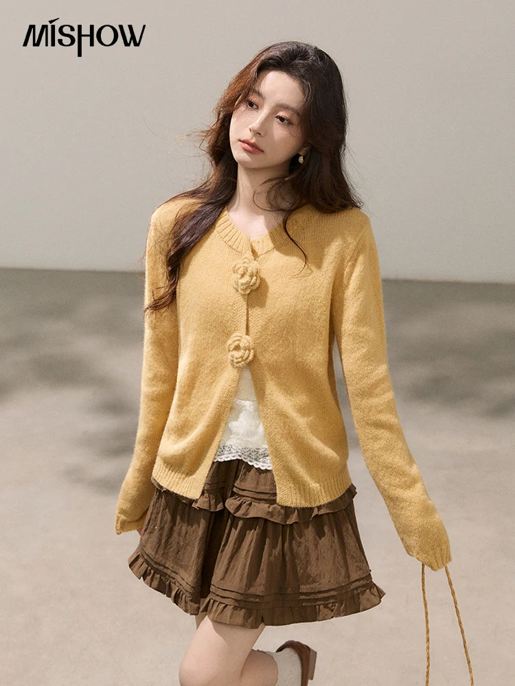Mishow Flower Decor Mohair Fork Knit Cardigan MXF15Z3051