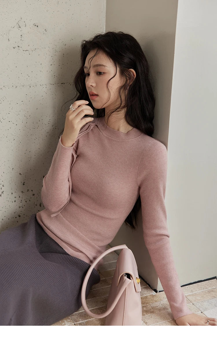 Mishow Hollow Tie Design Bottoming Knit Sweater MXD45Z0766