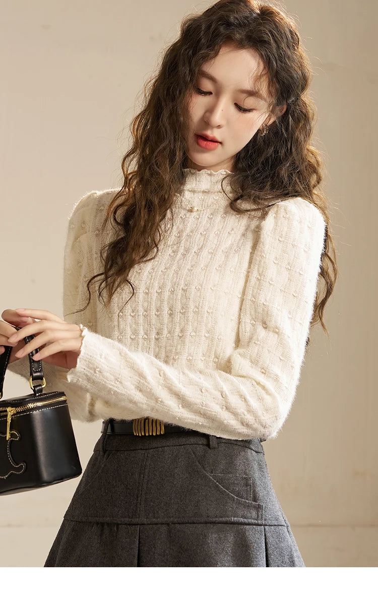 Mishow Lace Mock Neck Bottoming Shirt MXC58Z0481