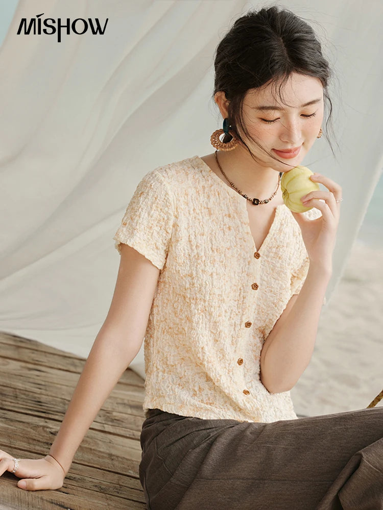 Mishow V-Neck Print Knit Slim Tee MXE31Z1234