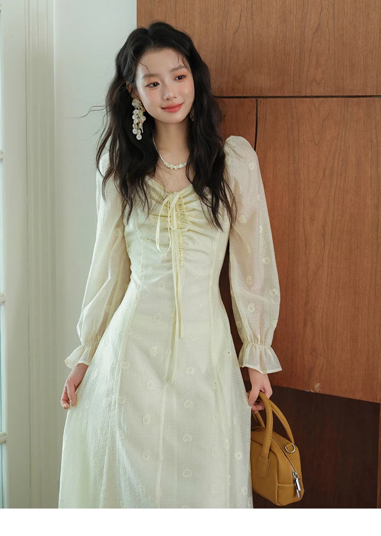 Mishow Cashew Flower Embroidered V-Neck Drawstring Dress MXE41L2387