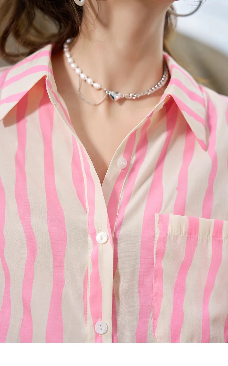 MISHOW Women's Striped Puff Sleeve Polo Neck Shirt MXC38C0072