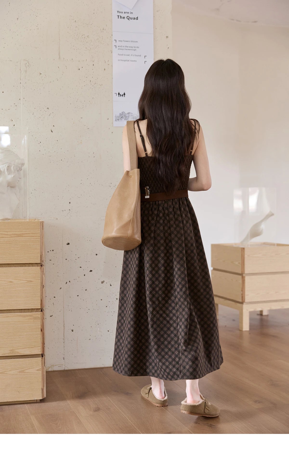 Mishow Plaid Sleeveless Square Collar Slip Dress MXE51L2538