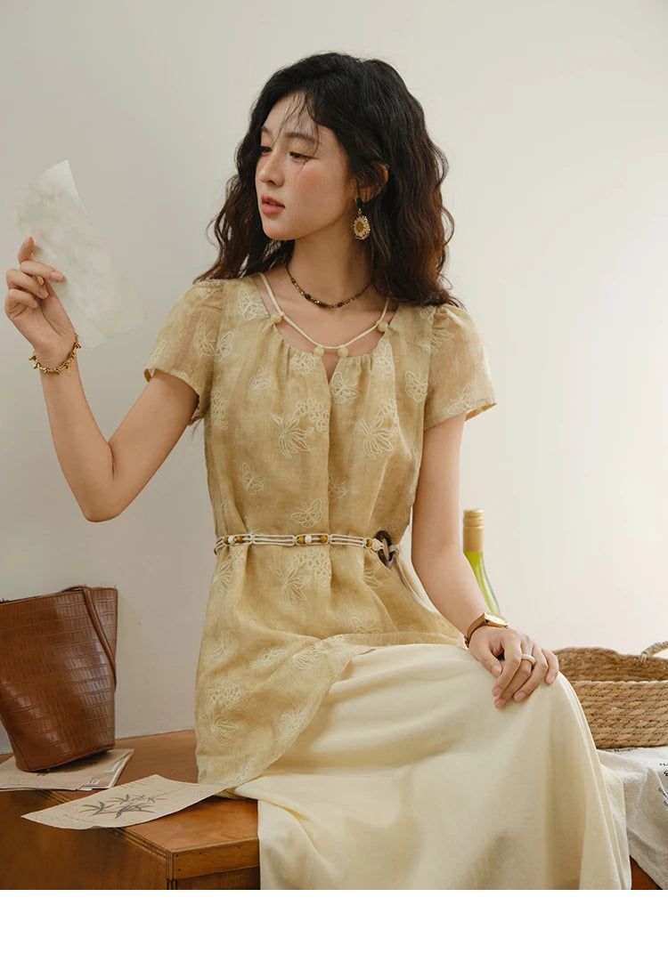 Mishow Butterfly Embroidery Splicing Belt Dress MXE36L2250