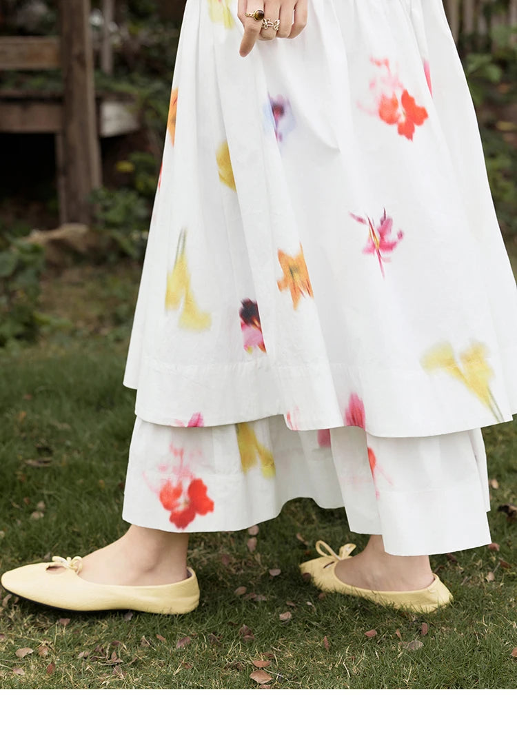 MISHOW White Background Flower Cotton Skirt High Waist A-LINE MXE32B0720