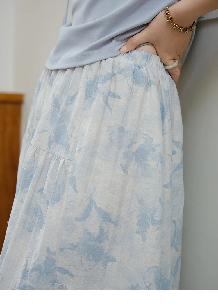 Mishow Lace-Up Print Top & Wide Leg Half Skirt Set MXE35T0596