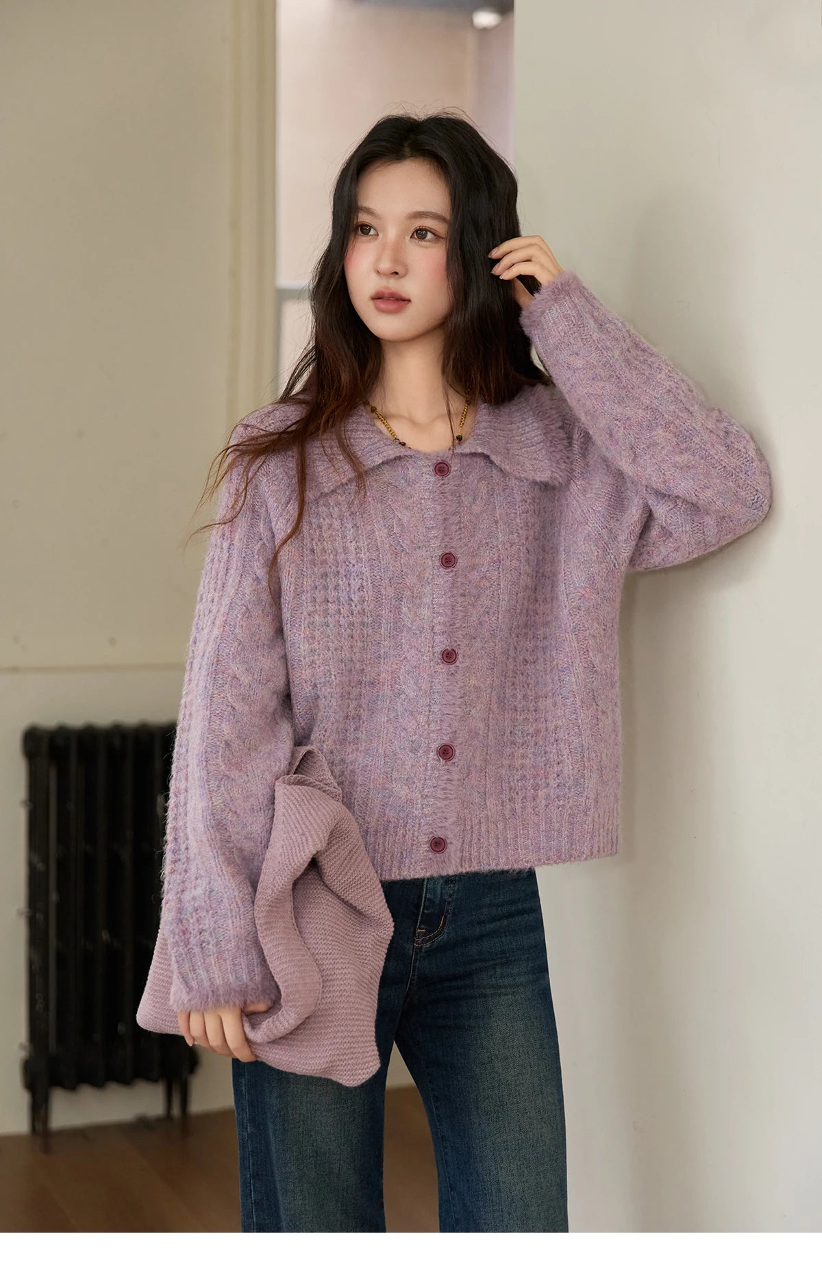 Mishow Purple Turn-Down Collar Imitation Mink Cardigan MXE88Z2616