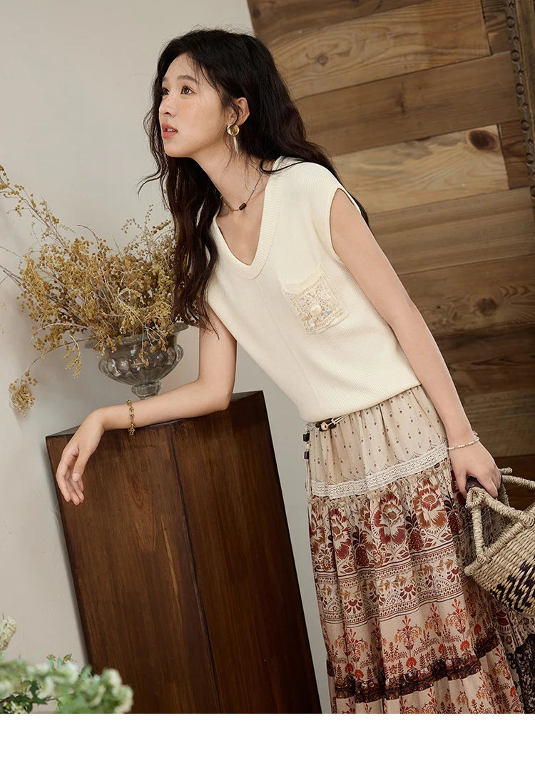 Mishow V-Neck Pocket Shell Lace Raglan Tee MXE34Z1265