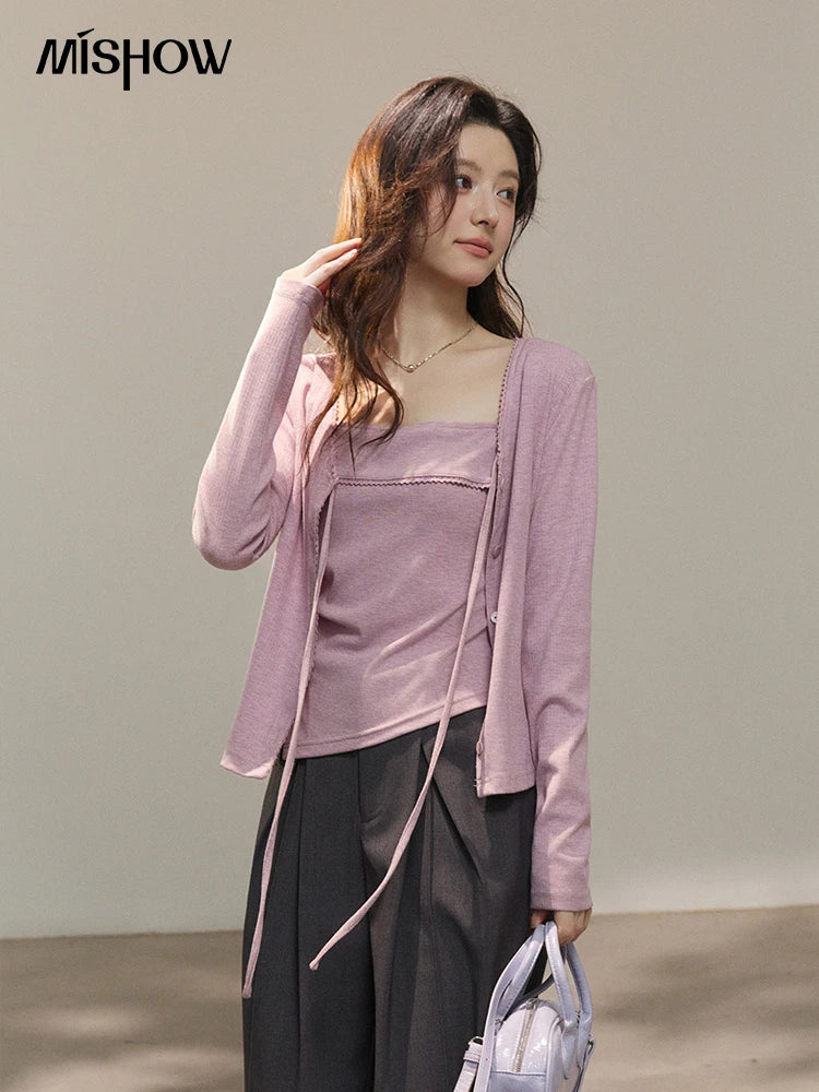 Mishow Purple Lace-Up Cardigan & Camisole Set MXF13Z2998