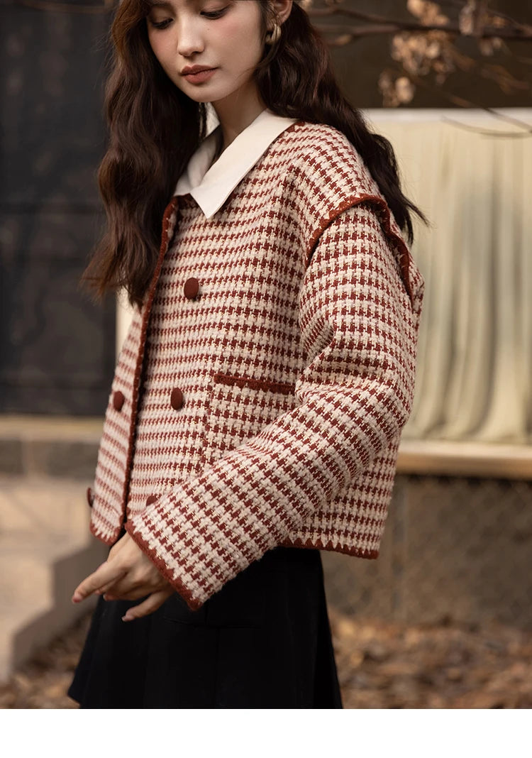 Mishow Elegant Plaid Wool Blend Short Coat MXB42W0479