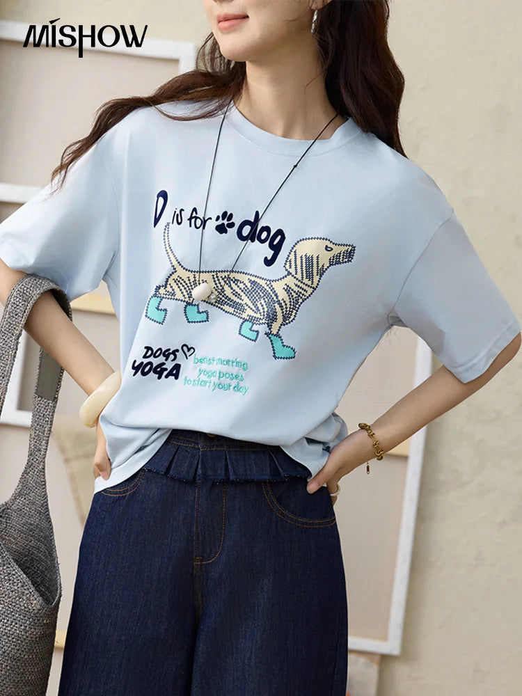 Mishow Flocked Puppy Print Loose Tee MXE33T0542