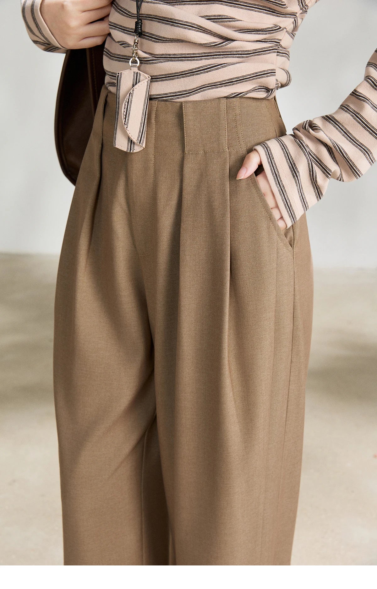 MISHOW Camel Wide Leg Pants High Waist Pleated MXF108K1007