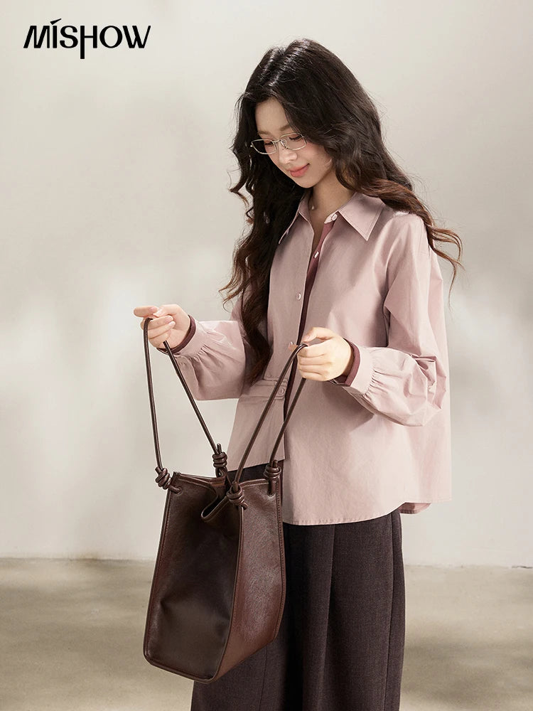 MISHOW French Cotton Contrast Shirt Polo Neck Asymmetrical MXF13C2435
