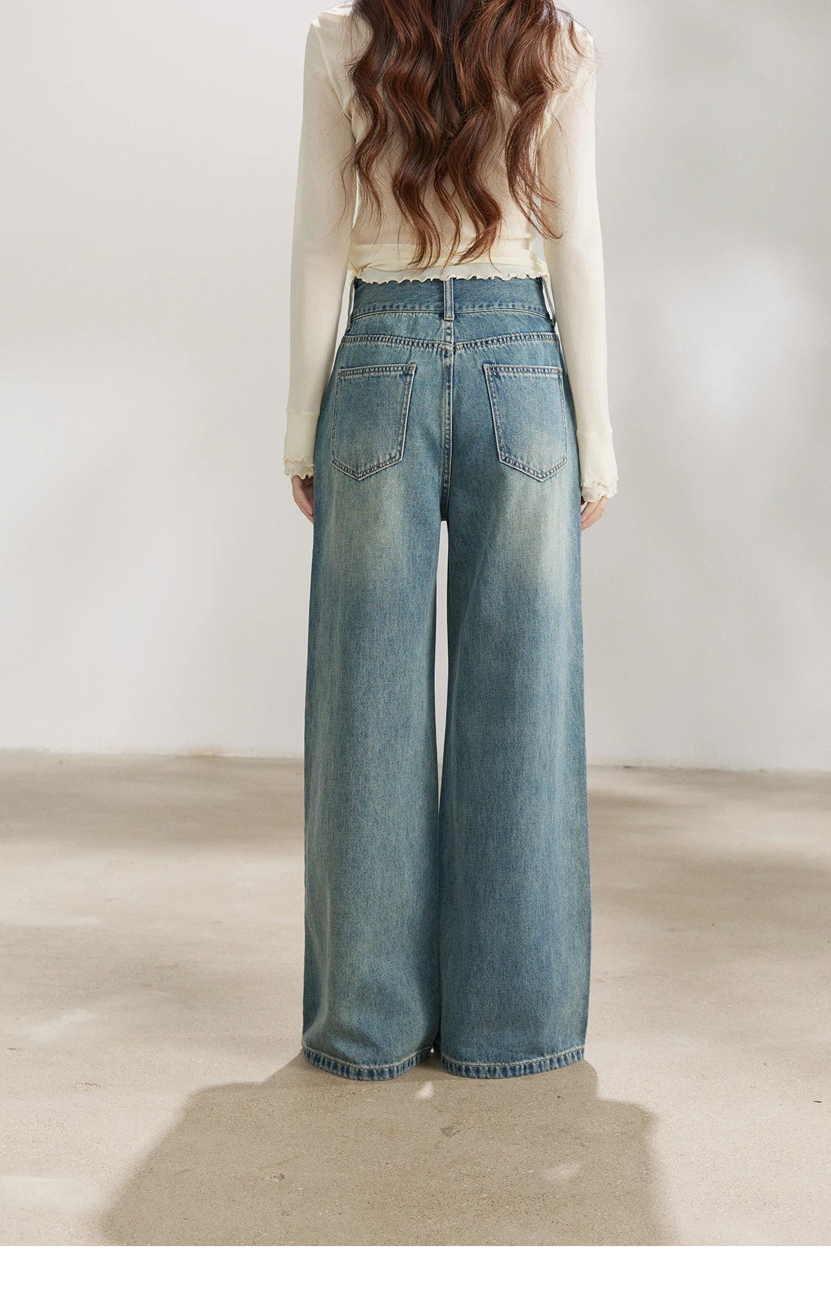 Mishow Vintage Blue Two-Button Wide Leg Jeans MXF108K1005