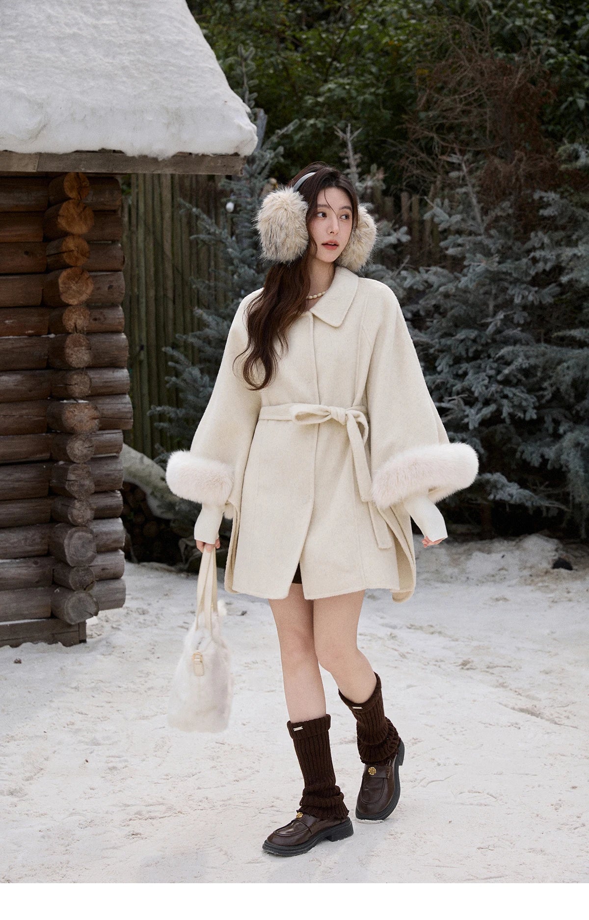 Mishow 100% Wool Cape with Detachable Furry Cuffs MXE90W0947