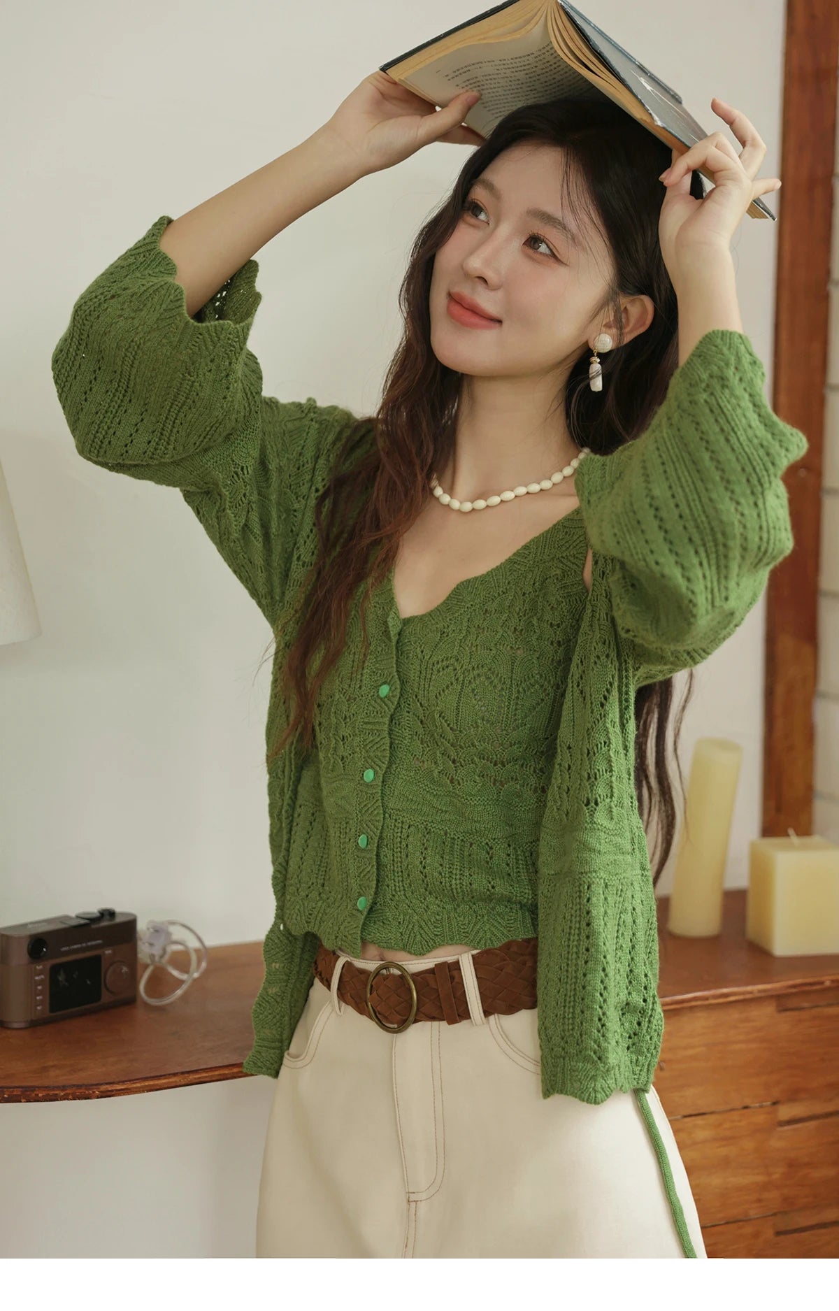 Mishow Flared Sleeve Lace-Up Cardigan & Camisole Set MXE42T0717