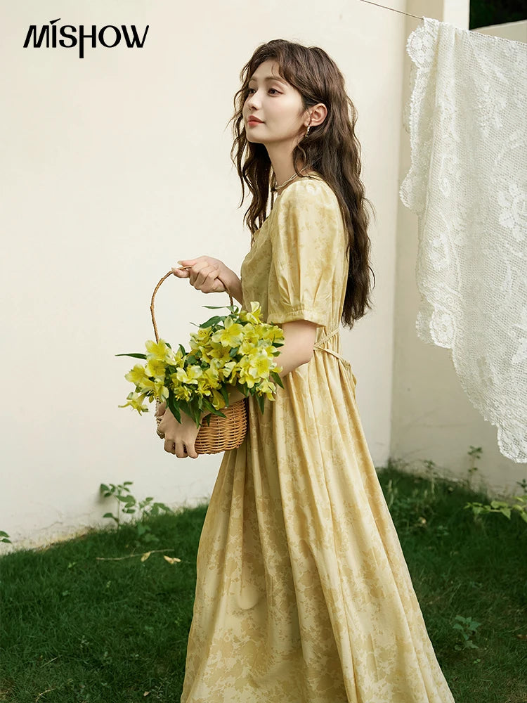 MISHOW French Chiffon Floral Puff Sleeve Dress MXD23L1878