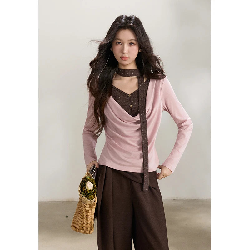 Mishow Wool Blend Fake Two Piece Draped Neck Top MXF13Z2977